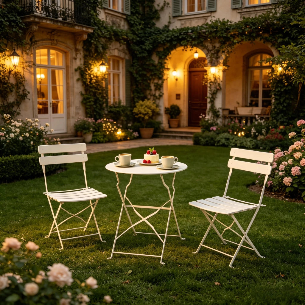 Set di sedute portatili per patio, mobili da giardino pieghevoli, tavolo e sedie da bistrot per esterni, tavolo e sedie da pranzo minimalisti per este