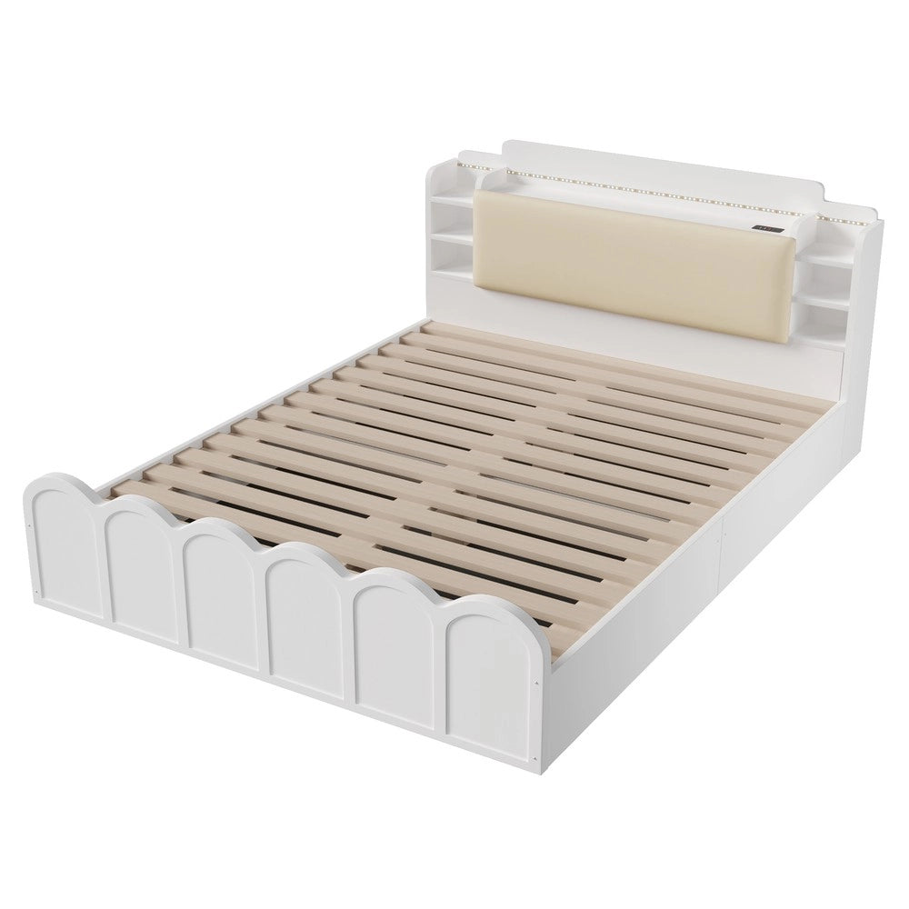 Letto Contenitore con LED e USB 140x200 ¨C Xylo ¨C Bianco