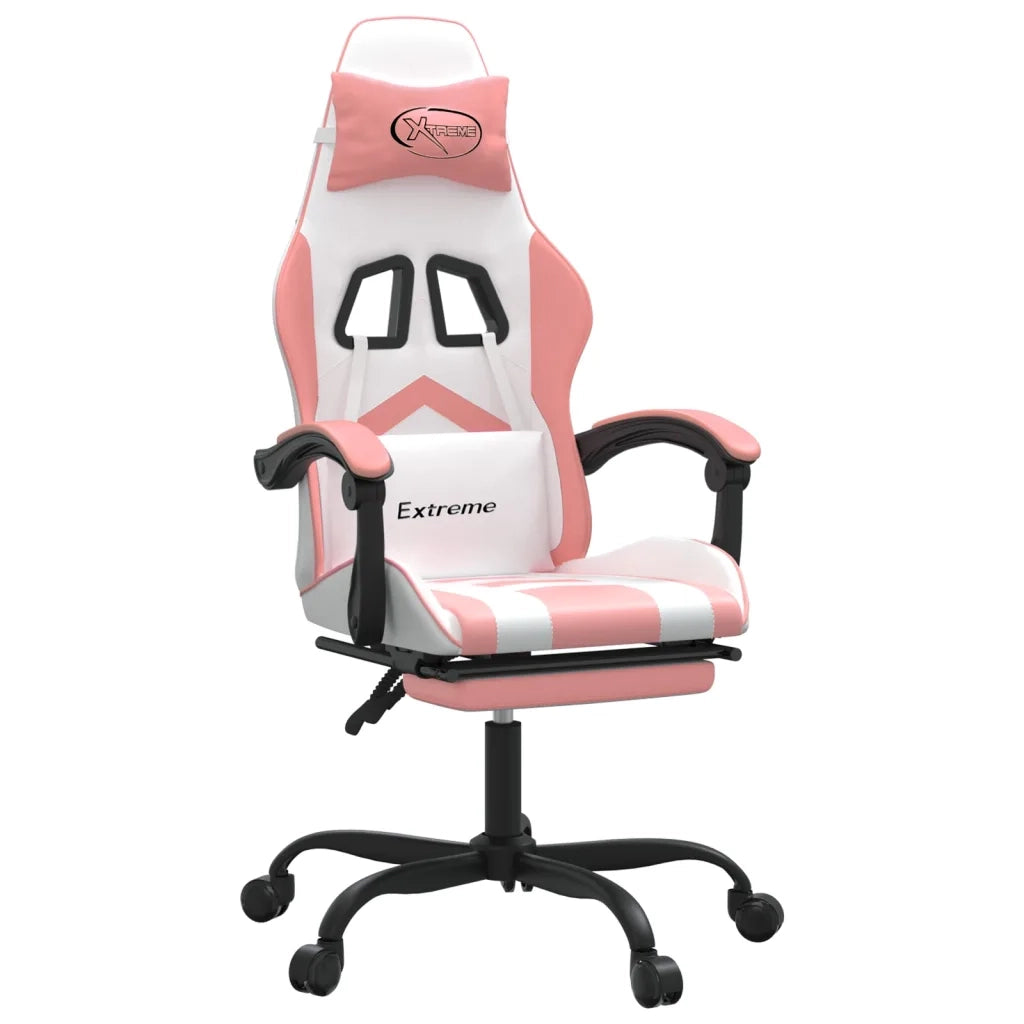 Sedia da Gaming con Poggiapiedi Bianco e Rosa in Similpelle 3143911