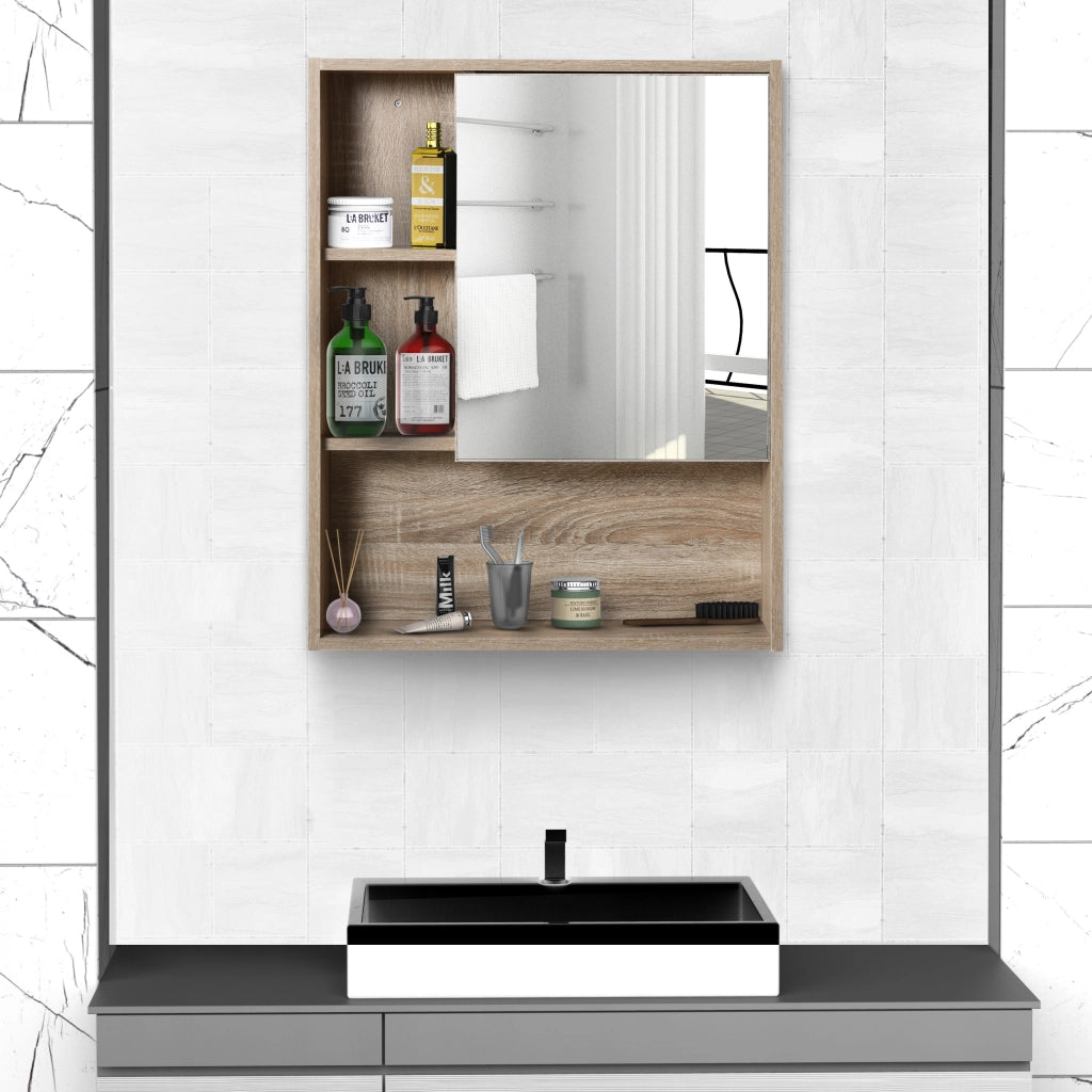 Armadio da Bagno con Specchio e Ripiani Regolabili ¨C Minimal ¨C Rovere 60x15x76