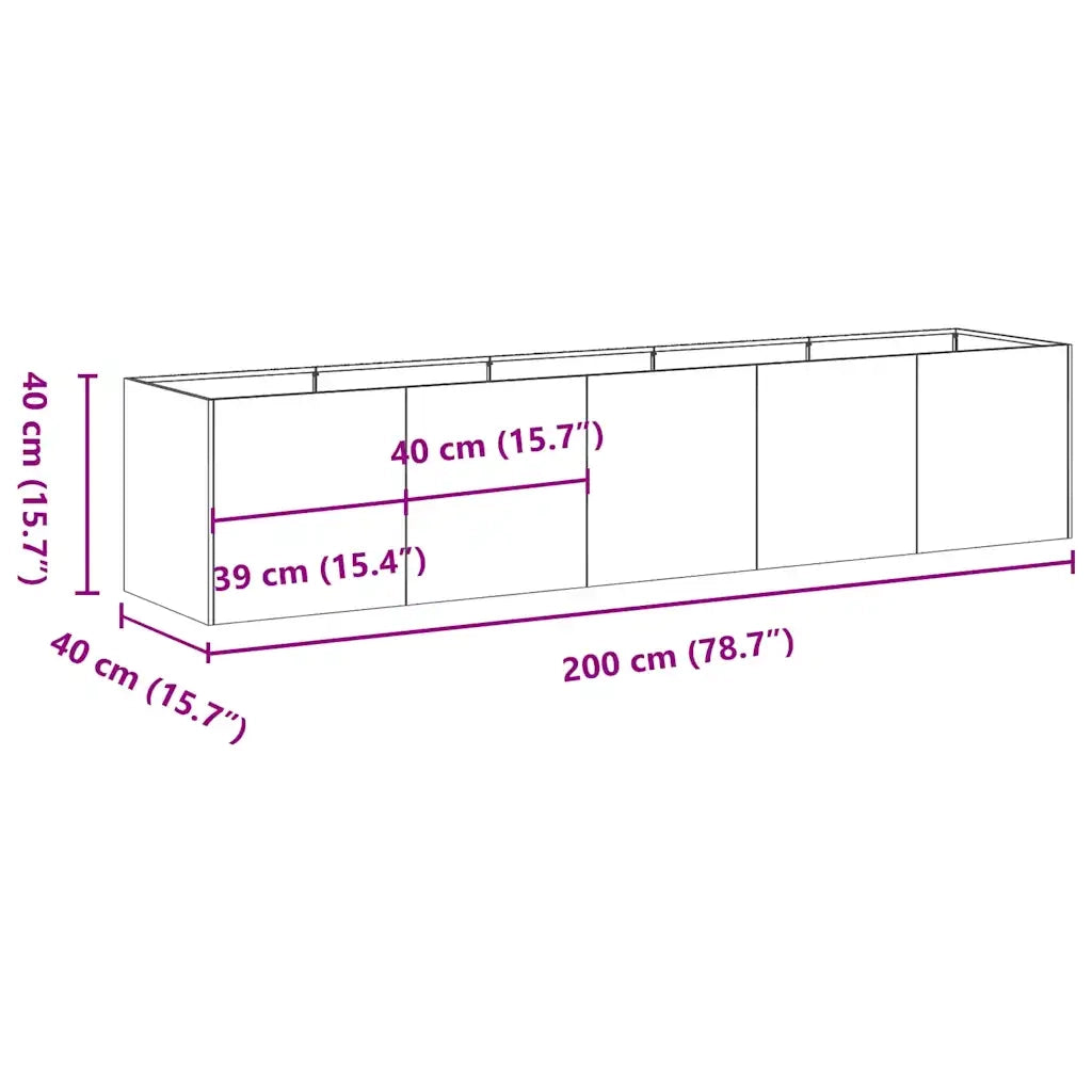 Fioriera | Cassetta per fiori | Vaso Bianca 200x40x40 cm in Acciaio Laminato a Freddo