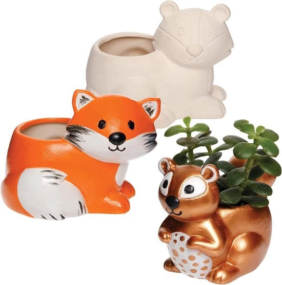 Vasi ceramici per bambini - dipinti e decorati - 3 pezzi - bianchi