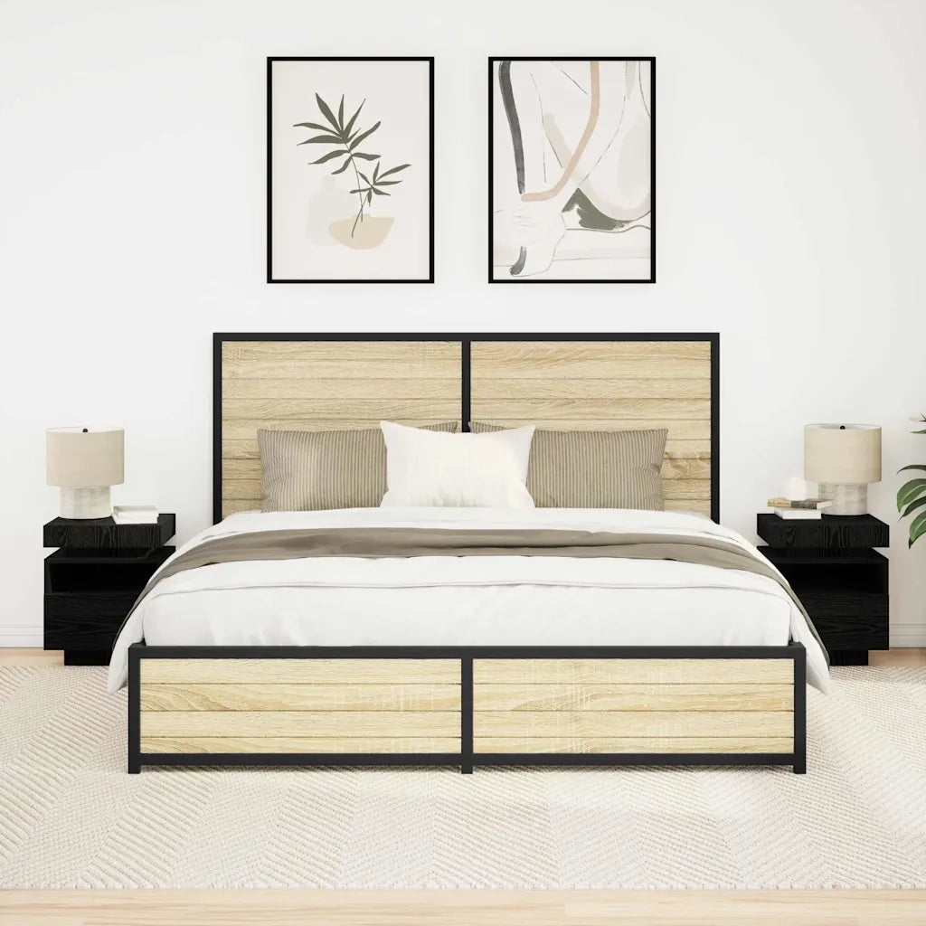 Comodino 2 pz-Set di 2 Tavolino da notte Rovere nero 40 x 39 x 48.5 cm Legno multistrato