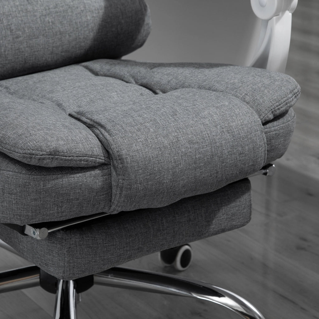Sedia da ufficio ergonomica con poggiapiedi pieghevole, regolabile in altezza e inclinazione, in metallo grigio per il massimo comfort nell'ufficio