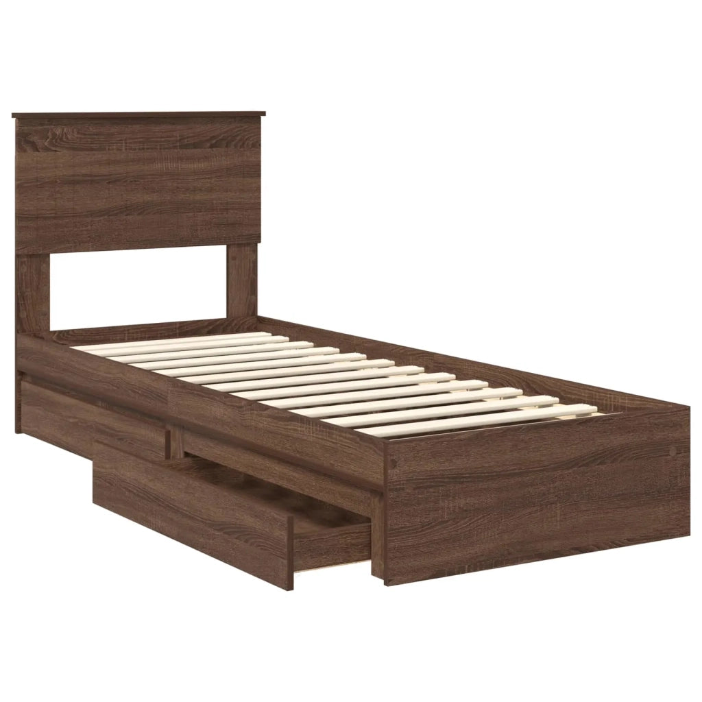 Letto con Contenitore con testiera-Struttura Letto con contenitore Rovere Marrone 75 x 190 cm 107275