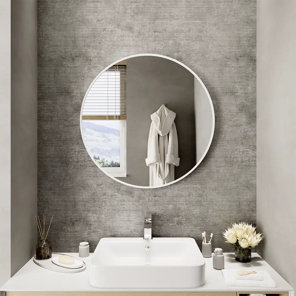 Specchio tondo Ø 80 cm con cornice bianco opaco