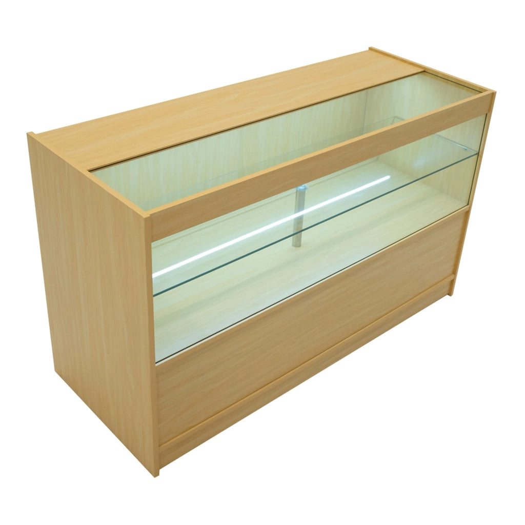 Bancone LED Acero C1500 con Vetrina, 3 Ripiani e Ante Scorrevoli