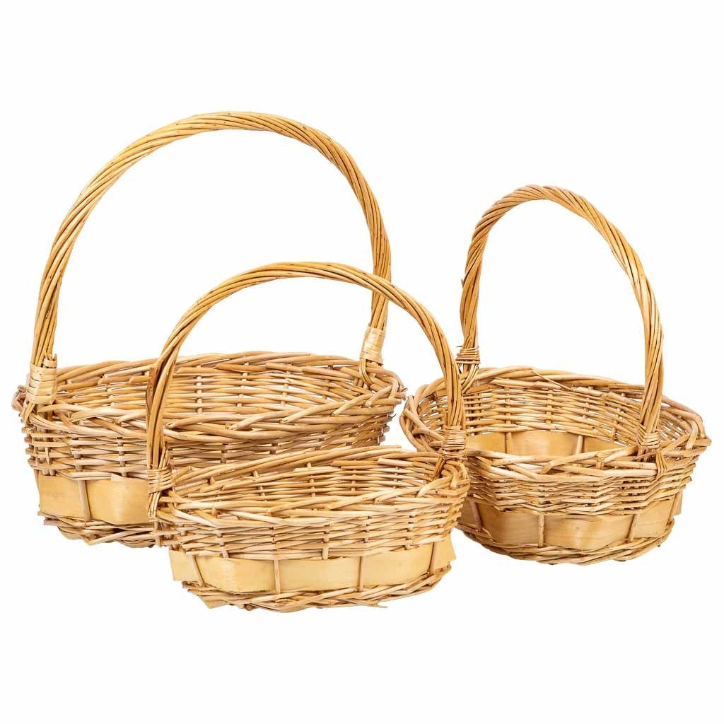 Set di 3 cestini in vimini con manici marroni