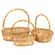 Set di 3 cestini in vimini con manici marroni