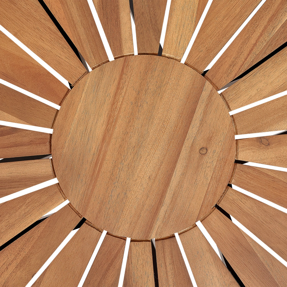 Tavolo da pranzo da giardino in legno chiaro di acacia piano rotondo 110 cm design a doghe per interni esterni