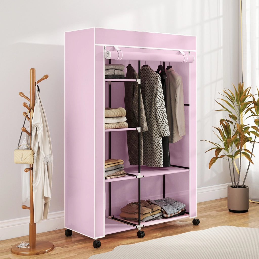 Armadio Portatile con Ruote ¨C zephmum ¨C Rosa 103x43x162.5cm