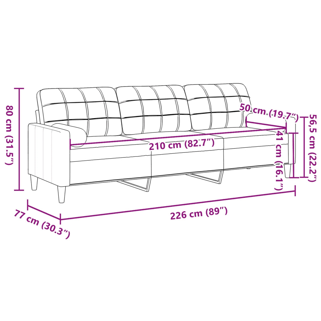Divano a 3 Posti con Cuscini-Sofa 3 Posti con Cuscini Grigio Chiaro 210 cm in Velluto