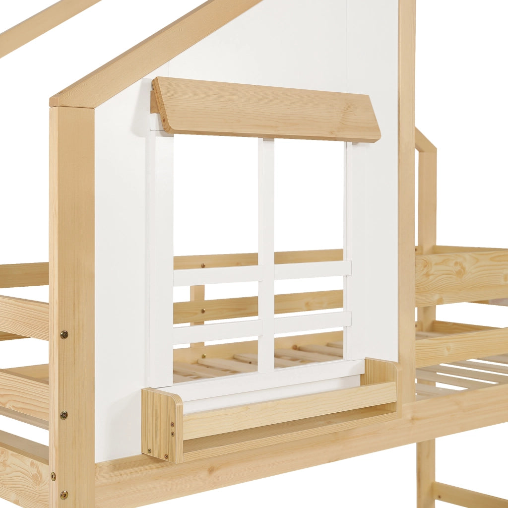 LETTO A CASTELLO 90x200 cm Bianco e Naturale con cassetti e scala di sicurezza