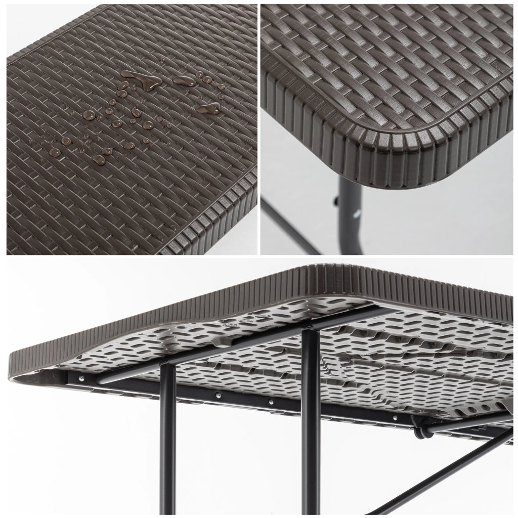 Set tavolo da picnic pieghevole 3 pezzi con 2 panche; 183 cm; HDPE marrone