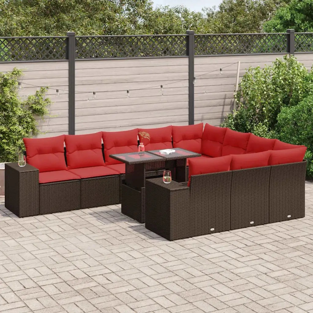 Set Divani Giardino 11 pz con Cuscini Polyrattan Marrone Acacia 3326875