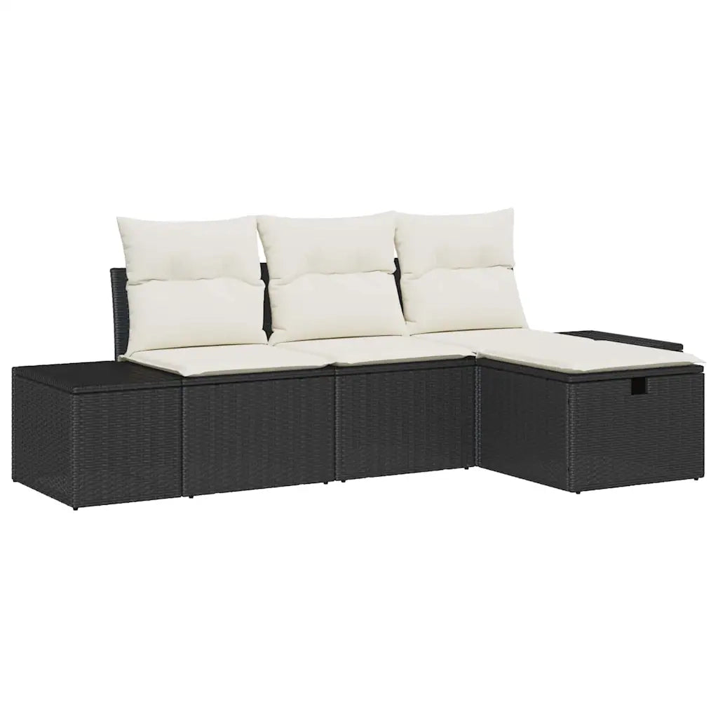 Set Divano da Giardino con cuscino 4 pcs Nero Poly Rattan