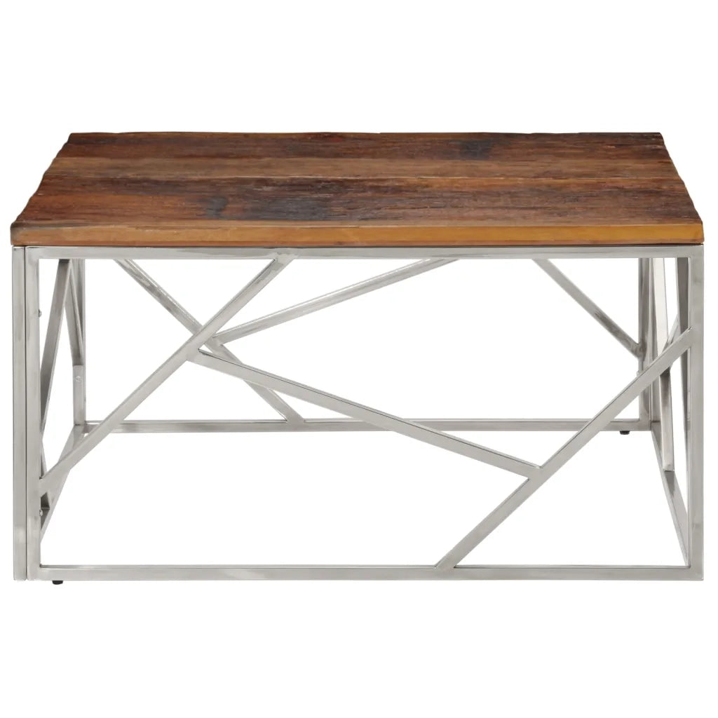Tavolino Salotto Argento Acciaio Inossidabile e Legno Massello 349949