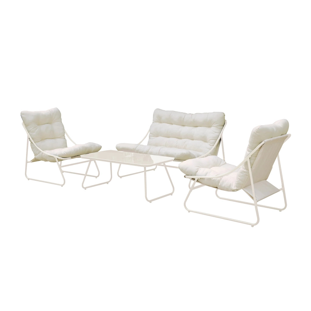 Set salotto da giardino Vivo, divano 2 posti + 2 poltrone + tavolino rettangolare, con cuscini