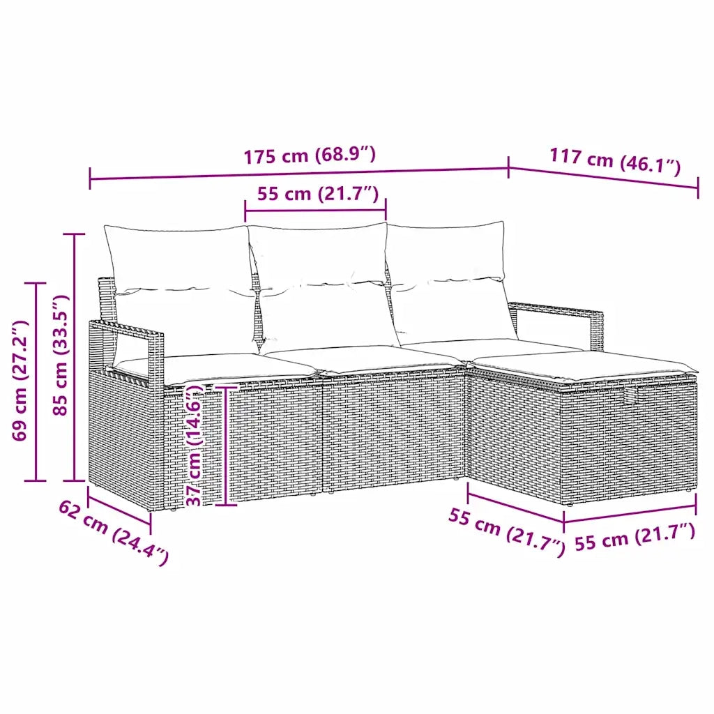 Set di divani 4 pcs Beige e Grigio Chiaro polyrattan 3359149