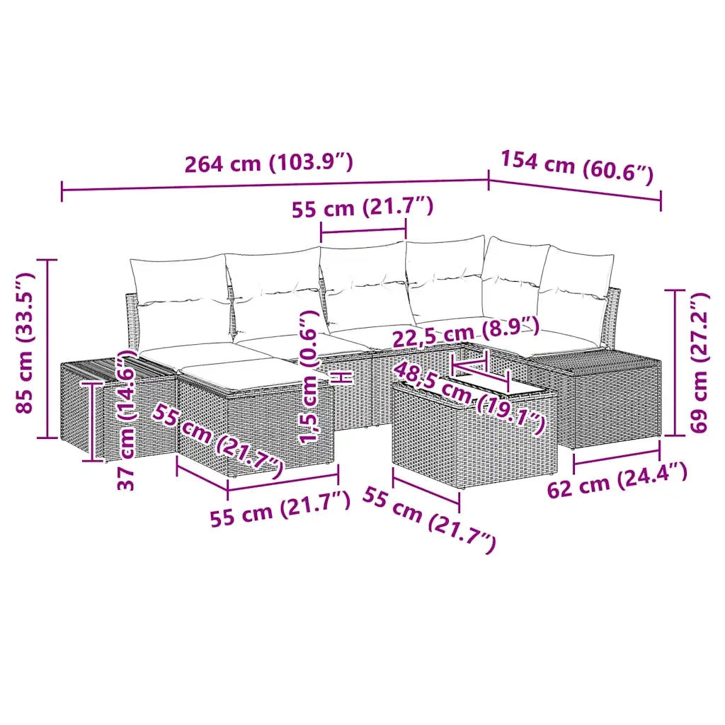 Set Divano da Giardino 7 pcs Grigio chiaro polyrattan 3347142