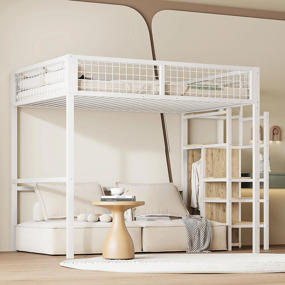 Letto mezzanino bambini 140x200cm - Xylo - bianco, armadio