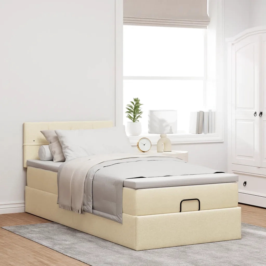 Struttura Letto Pouf con Materasso Crema 80x200 cm in Tessuto 3312268