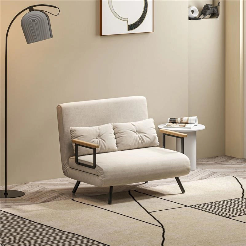 DIVANO LETTO 3 IN 1 IN TESSUTO EFFETTO VELLUTO CON SCHIENALE REGOLABILE E 2 CUSCINI 102X73X81 CM BIANCO CREMA