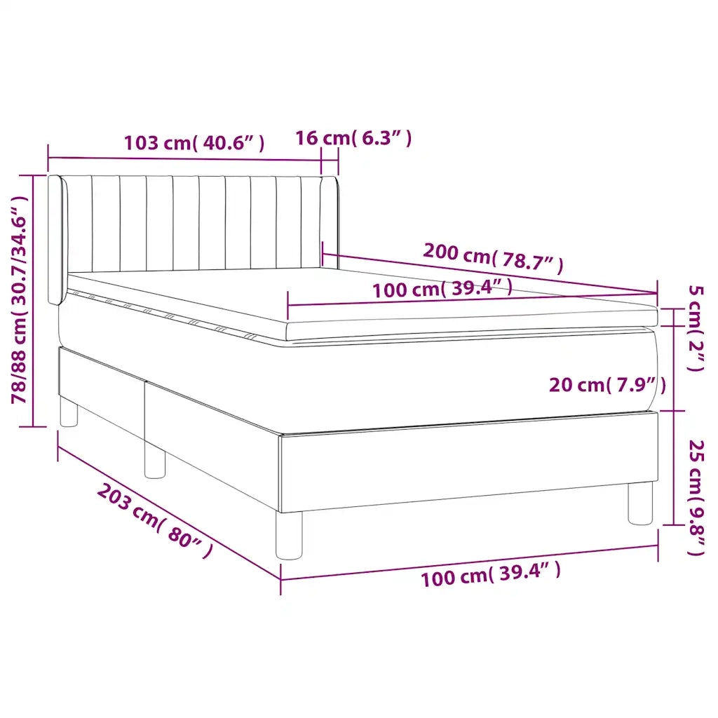 Letto singolo | Letto per adulti | Giroletto a Molle con Materasso Verde Scuro 100x200 cm Velluto