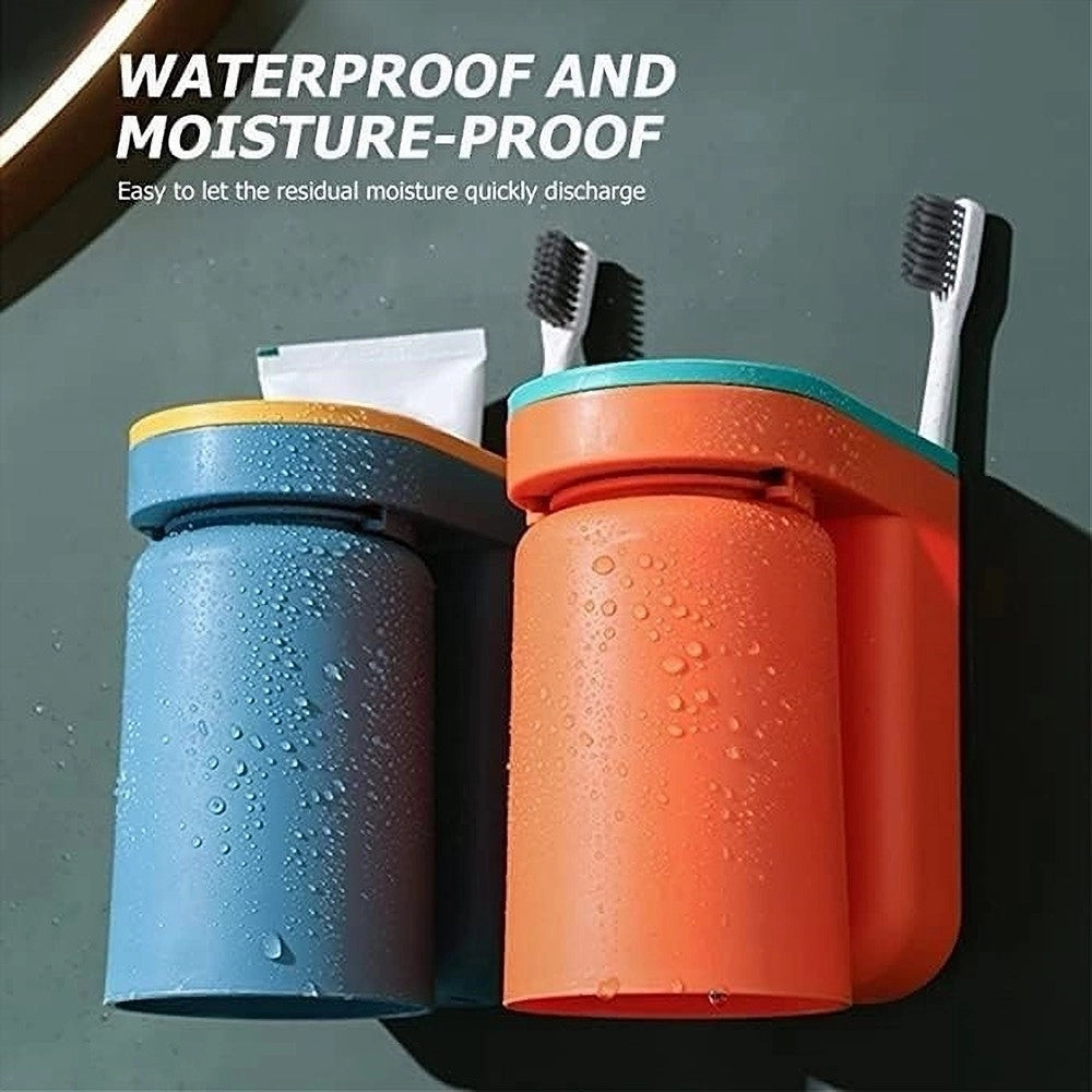 Trade Shop - Set 2pz Portaspazzolino Salvaspazio Dispenser Dentifricio Da Parete Multifunzione -