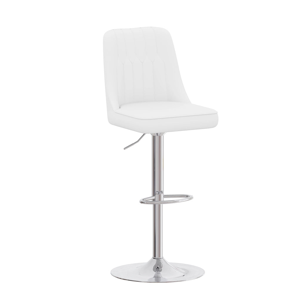 Sgabello da bar regolabile in altezza, set da 2, girevole 360°, in PU bianco e metallo argento, per isola cucina e bancone