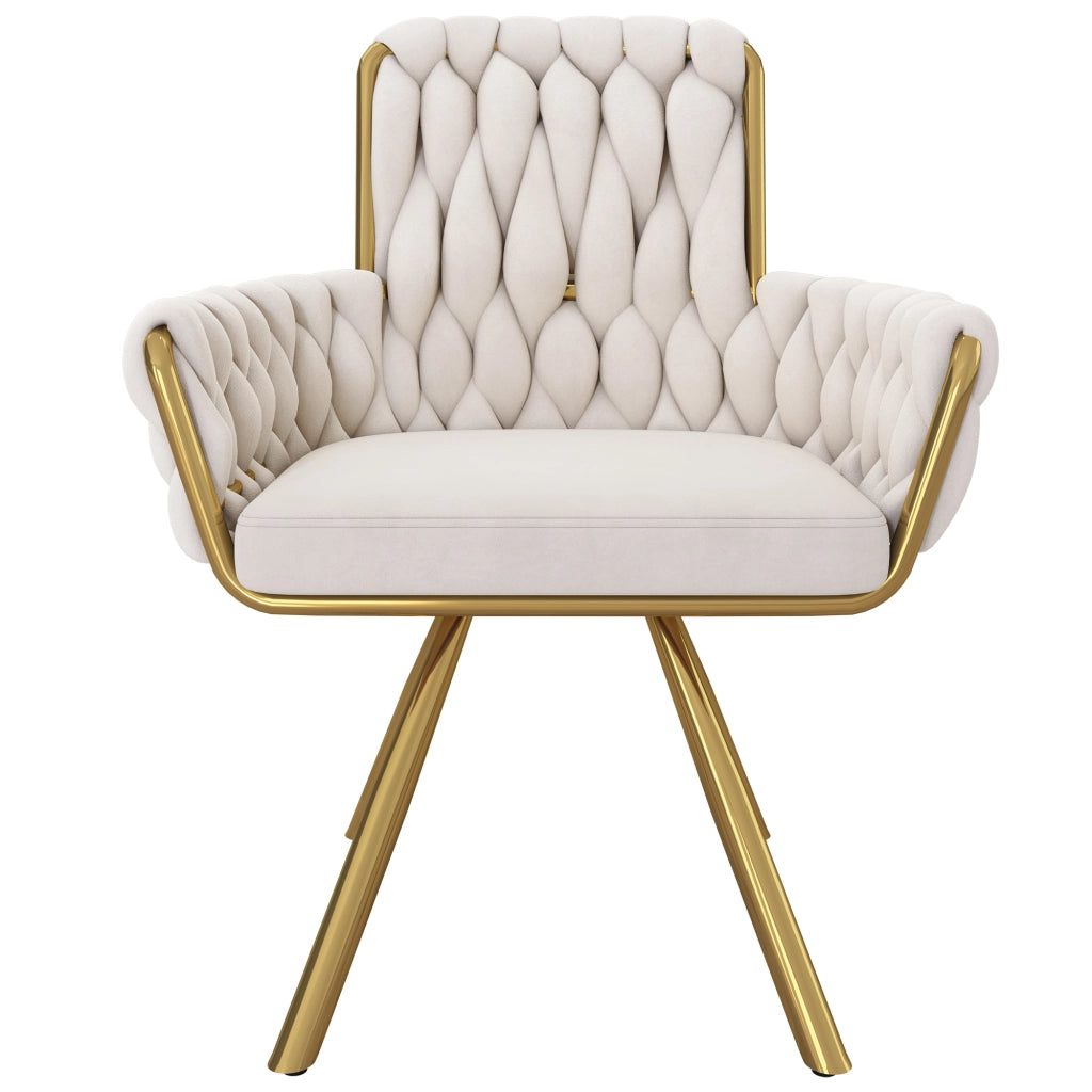 Sedia da pranzo girevole 360° in velluto con schienale alto e braccioli set da 2 struttura in acciaio beige
