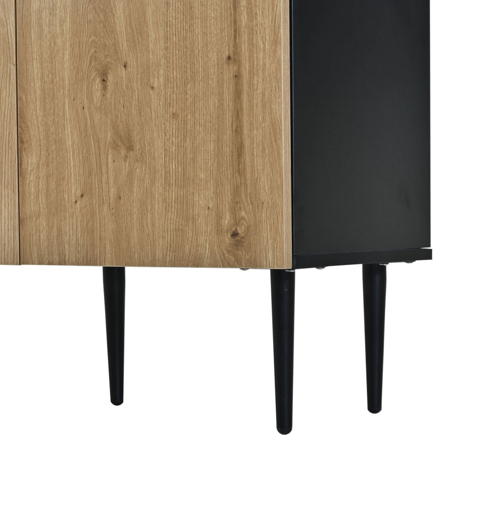 Vetrina 80x35x180 cm con illuminazione LED e 10 vani in MDF nero e naturale