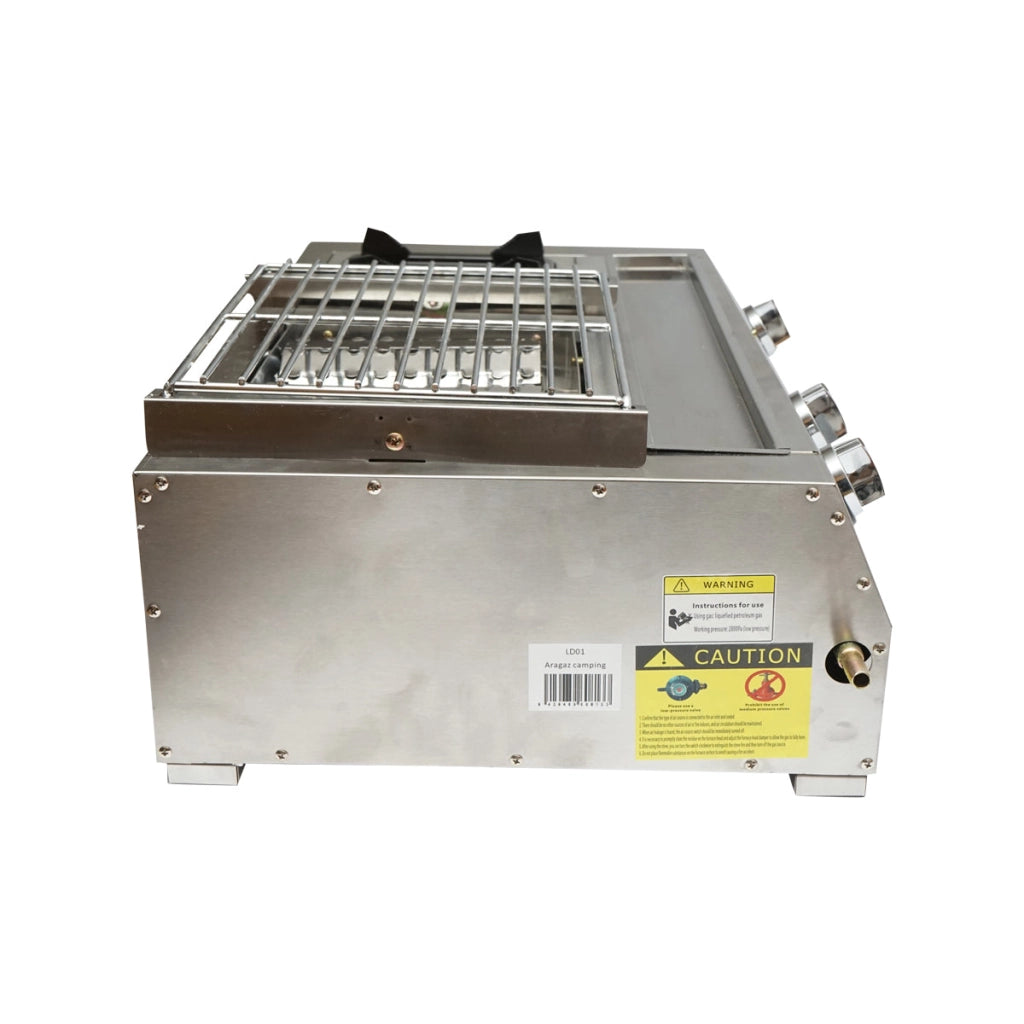 Griglia da campeggio con grill 2 fuochi e 1 zona cottura 676x400x185mm