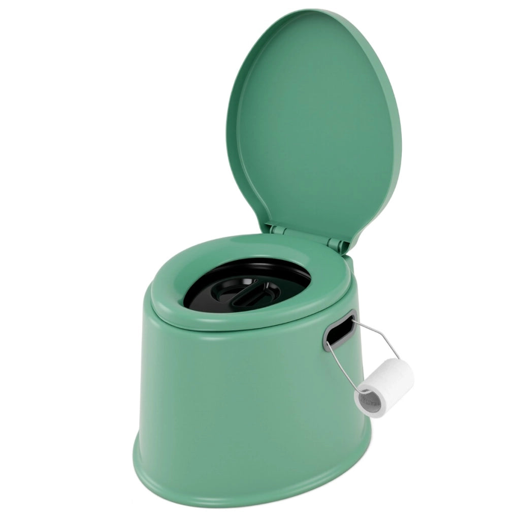 Toilette da viaggio portatile per esterni leggera con secchio interno rimovibile, Supporto per carta igienica rimovibile Verde