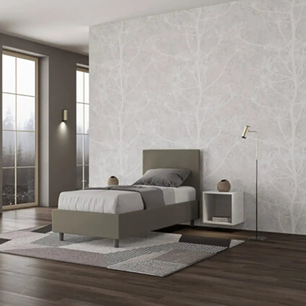 Letto singolo con rete imbottito 80x200 similpelle cappuccino Adele