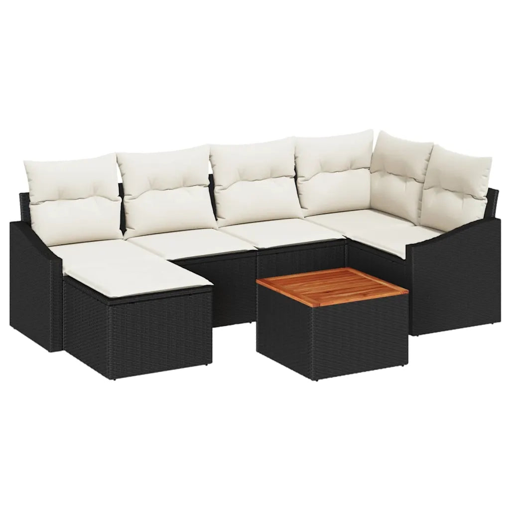 Set Divano da Giardino 7 pcs Nero e Crema polyrattan 3356521