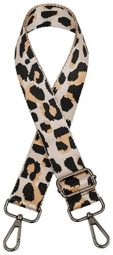Cintura Porta Borse Versatile 75-130 cm - Cinturino per Borse - Disegno Leopardo - Ferro in Acciaio Nero - Poliestere 3,8 cm Largo - Cinturino per Spalle