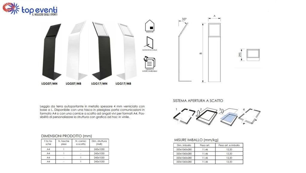 Leggio verniciato bianco con cornice A4 - Non personalizzato