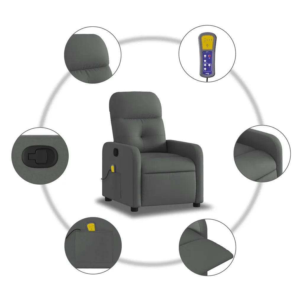 Poltrona Massaggiante | Sedia Relax Reclinabile Grigio Scuro in Tessuto