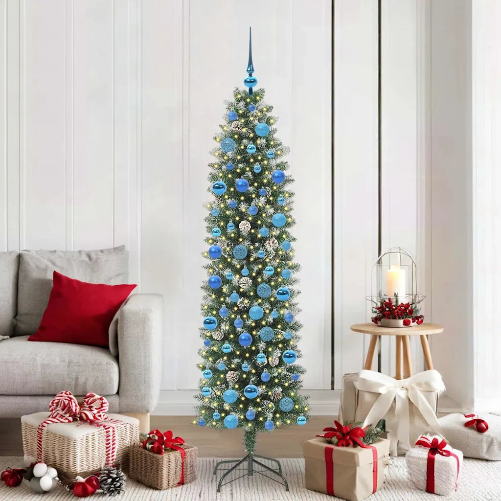 Albero di Natale Artificiale Sottile Verde e Bianco 180 cm 3395300