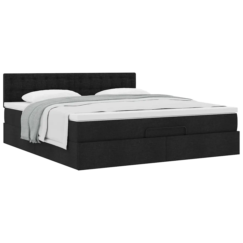 Struttura Letto Pouf con Materasso Nero 160x200 cm in Tessuto 3311638