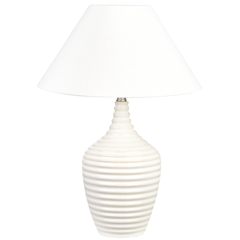 Lampada da tavolo Base in ceramica beige Paralume in tessuto Illuminazione d'ambiente Lampada da tavolo da comodino