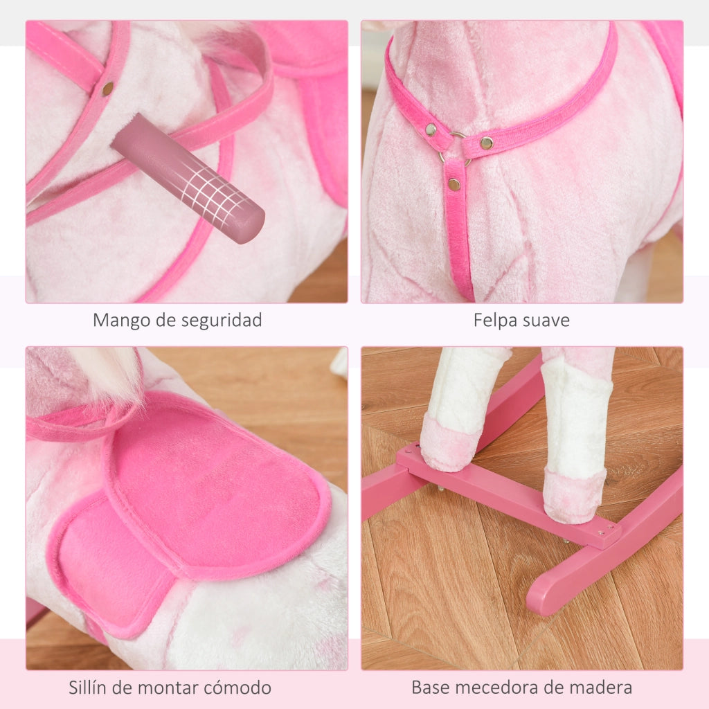 Cavallo a Dondolo in Peluche ¨C Xylo ¨C Rosa con Suoni, 74x28x65 cm