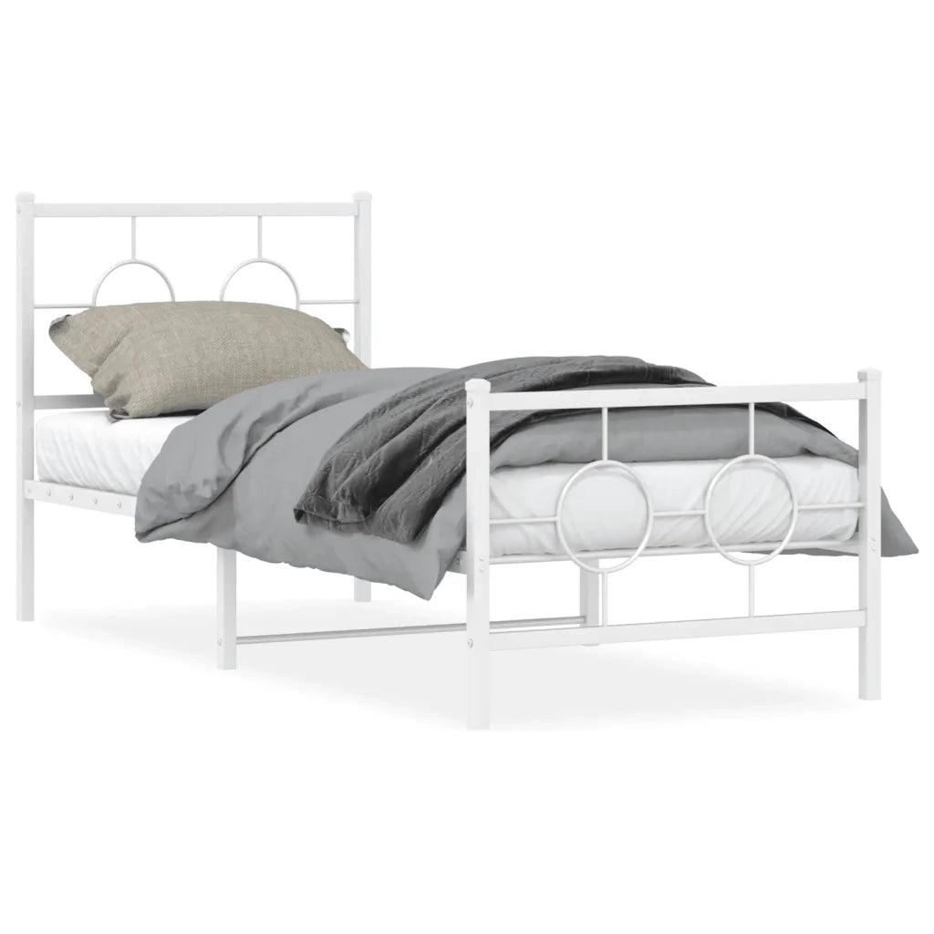 Giroletto con Testiera e Pediera Metallo Bianco 80x200 cm 376284