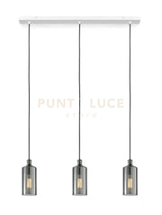 EBE LAMPADARIO A SOSPENSIONE RETTANGOLARE 3 LUCI FUMÉ E ORO MONTATUTA BIANCA ATTACCO E27