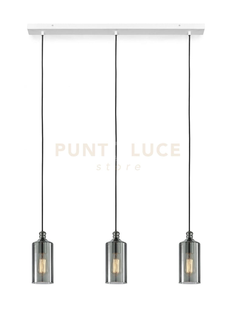 EBE LAMPADARIO A SOSPENSIONE RETTANGOLARE 3 LUCI FUMÉ E ORO MONTATUTA BIANCA ATTACCO E27