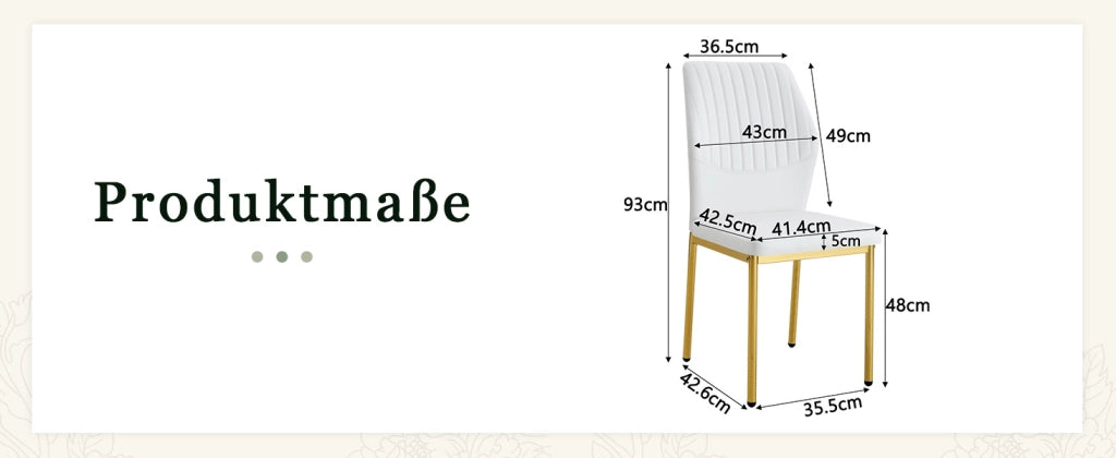 [Set di 4] Sedie da pranzo in stile lussuoso e leggero: schienale in PU bianco con goffratura verticale + gambe in metallo dorato, adatte a sale da pr