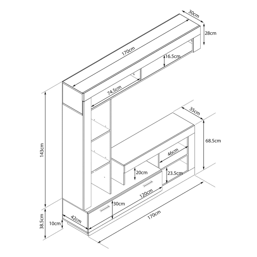 Parete Attrezzata per Soggiorno in Legno Composito cm 185x40x90 - GABE