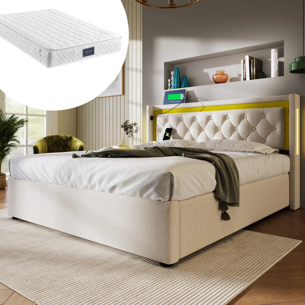 letto imbottito cotone beige 140x200 cm