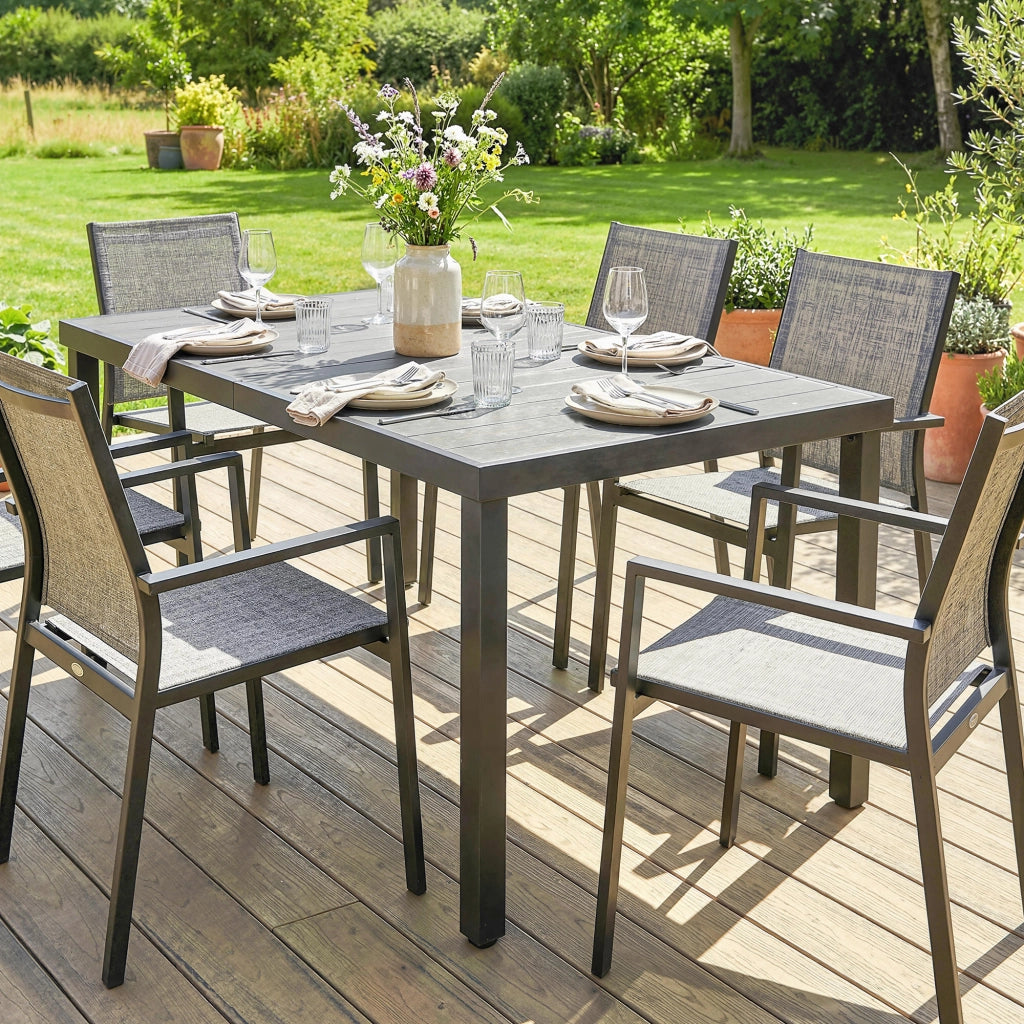 Tavolo da Giardino 6 Posti in Acciaio ¨C Minimal ¨C Grigio 140x90x74 cm